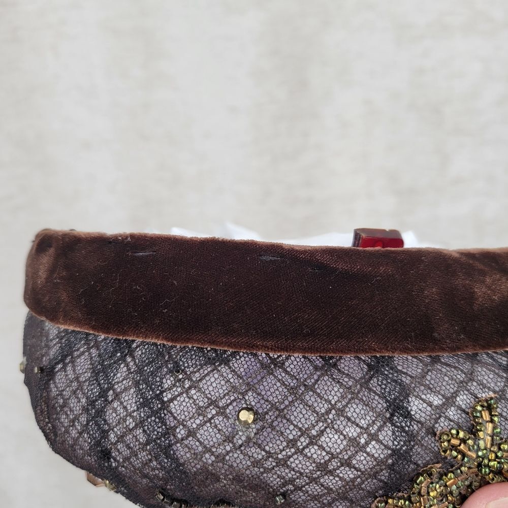 50s Tambour Embroidery Beaded Women's Hat Facinator Pillbox Mesh - Picture 10 of 16